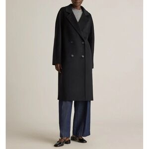 NWOT Quince Womens XS Black Italian Wool Double-Breasted Slouch Coat Neutral